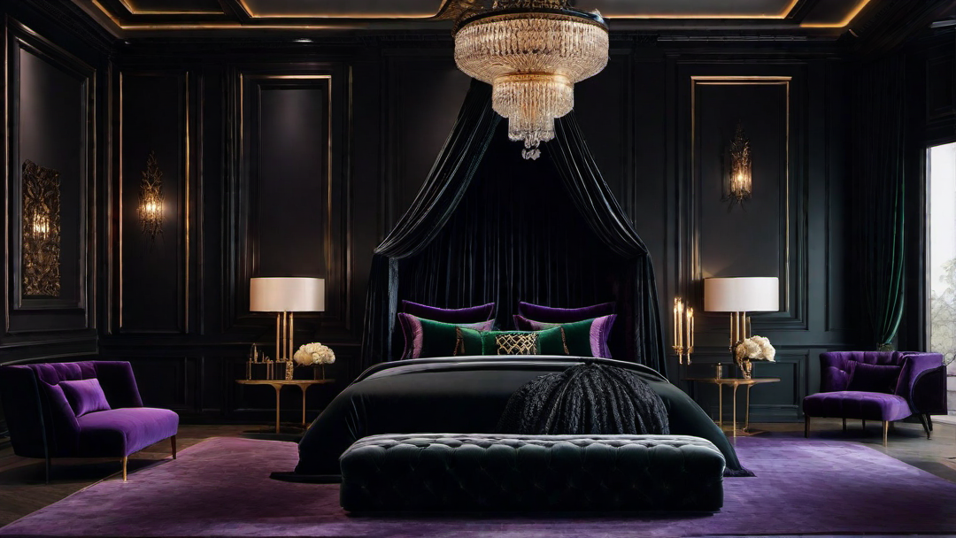 Gothic Revival: Dramatic Black Bedroom with Velvet Accents