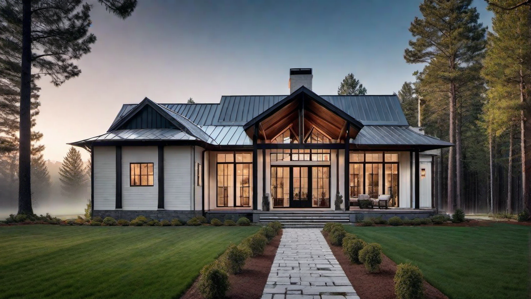 Modern Farmhouse with Metal Roof and Large Windows