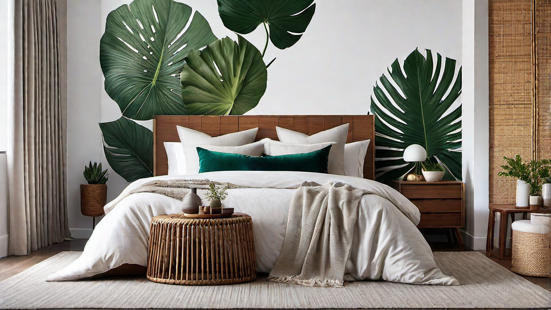Tropical Oasis: Bedroom with Palm Leaf Wallpaper