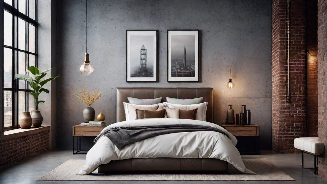 Mixed Metal Accents in Industrial Chic Bedroom
