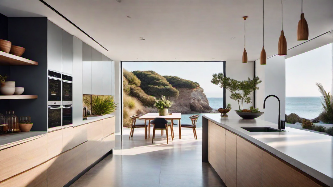 Natural Light: Skylights and Large Windows in Coastal Kitchen
