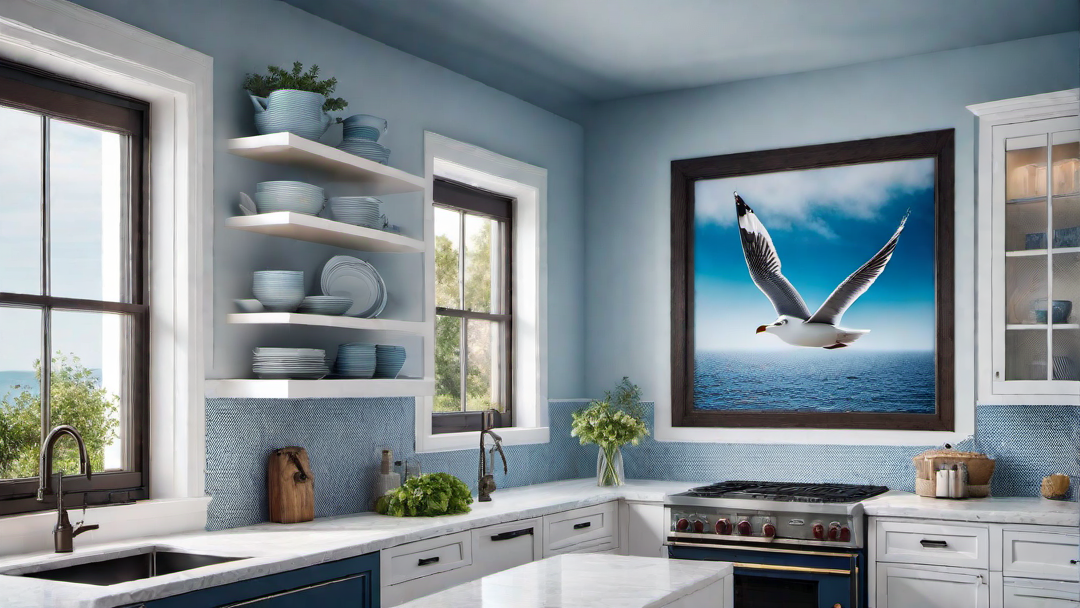 Seagull Motif: Whimsical Decor in Coastal Kitchen