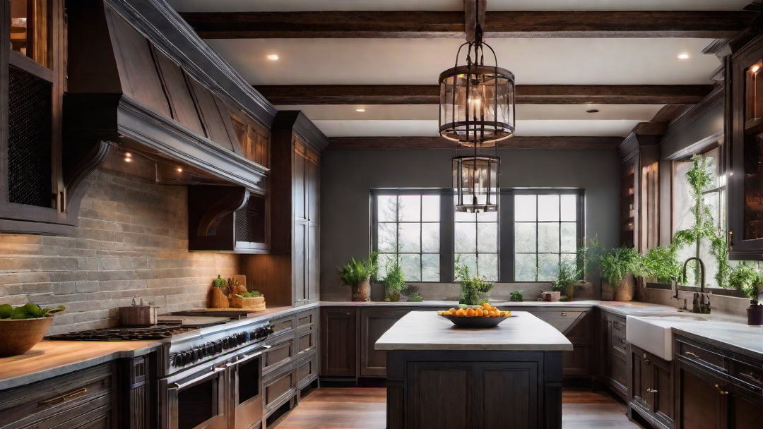 Rustic Beauty: Traditional Kitchen with Exposed Wooden Beams