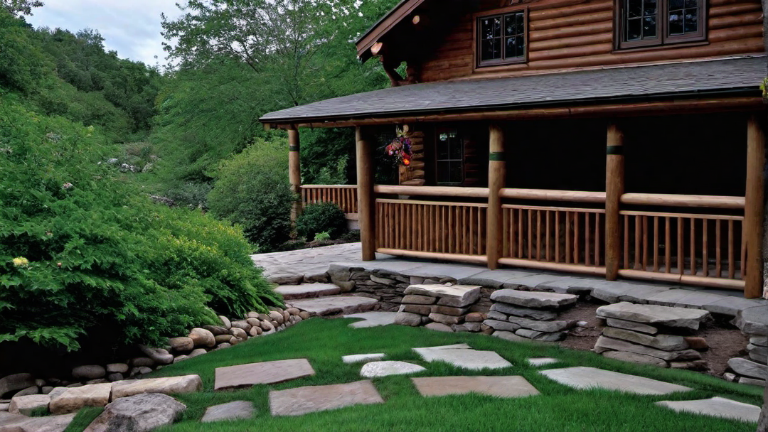 Stone Pathway Leading to a Storybook Log Cabin