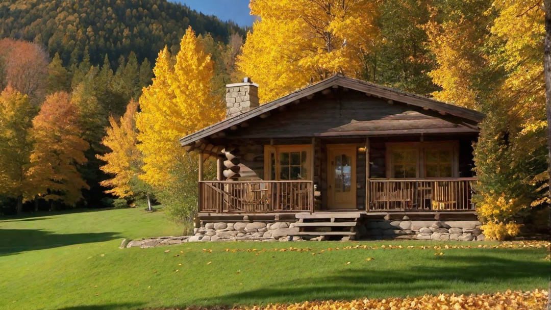 Golden Autumn Leaves Surrounding a Cozy Cabin
