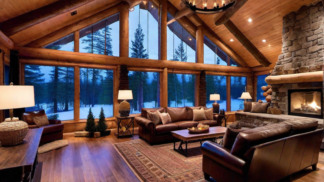 Warm Wooden Floors in a Log Cabin Living Room