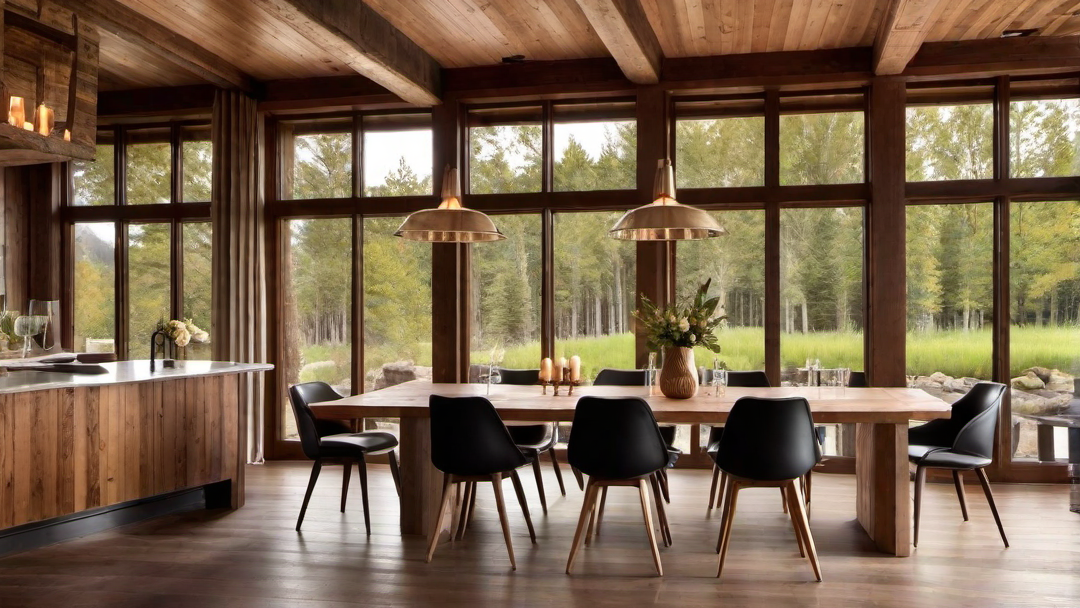 Log Cabin Dining Area with Large Wooden Table