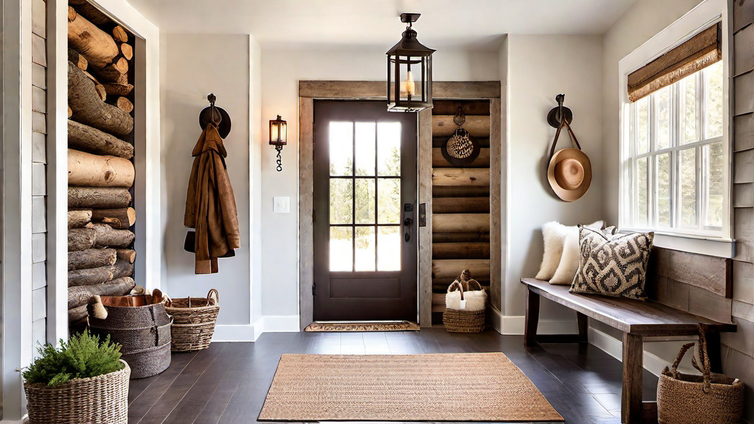 Charming Cabin Entryway with Rustic Bench