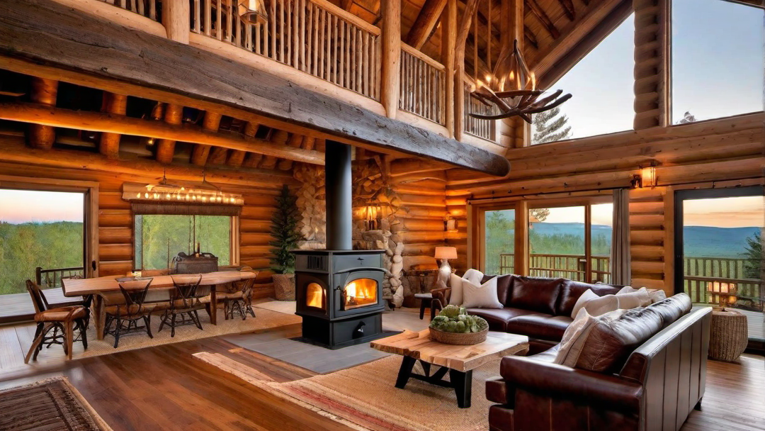 Wood-Burning Stove in a Cozy Cabin Living Room