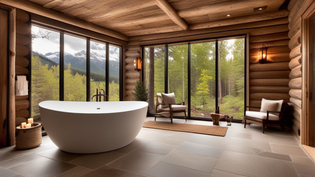 Elegant Log Cabin Bathroom with Freestanding Tub