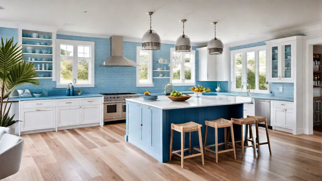 Nautical Theme: Blue and White Color Scheme in Coastal Kitchen