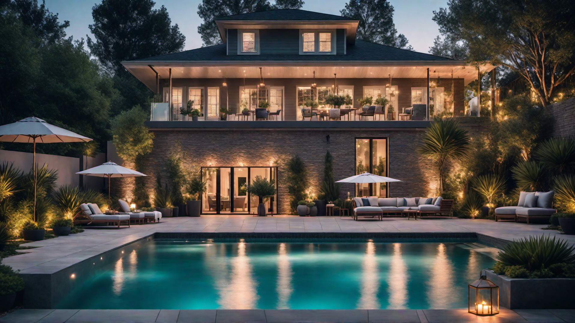 Nighttime Elegance: Pool with Ambient Lighting