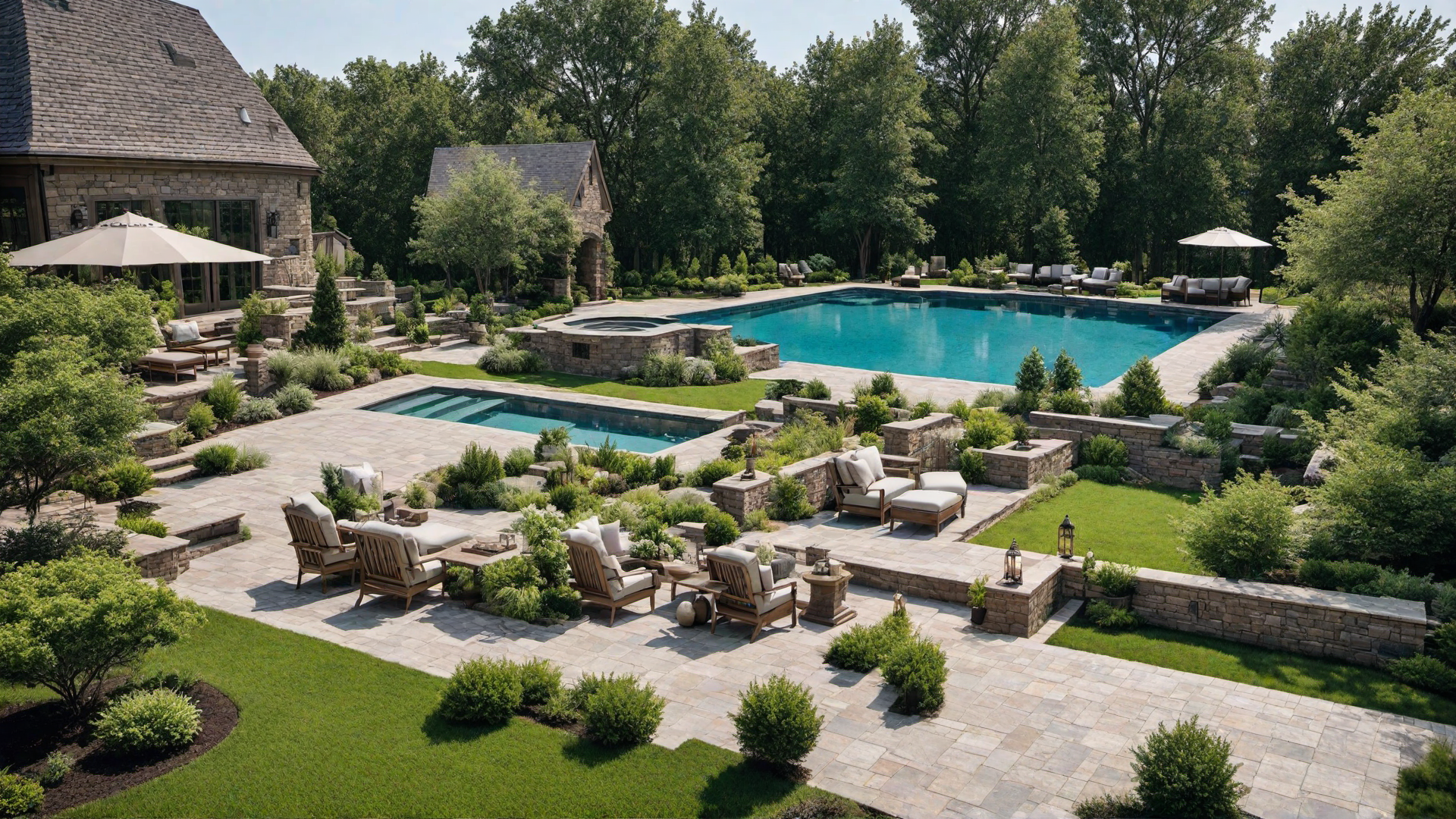 Rustic Charm: Pool with Stone Surround and Wood Decking