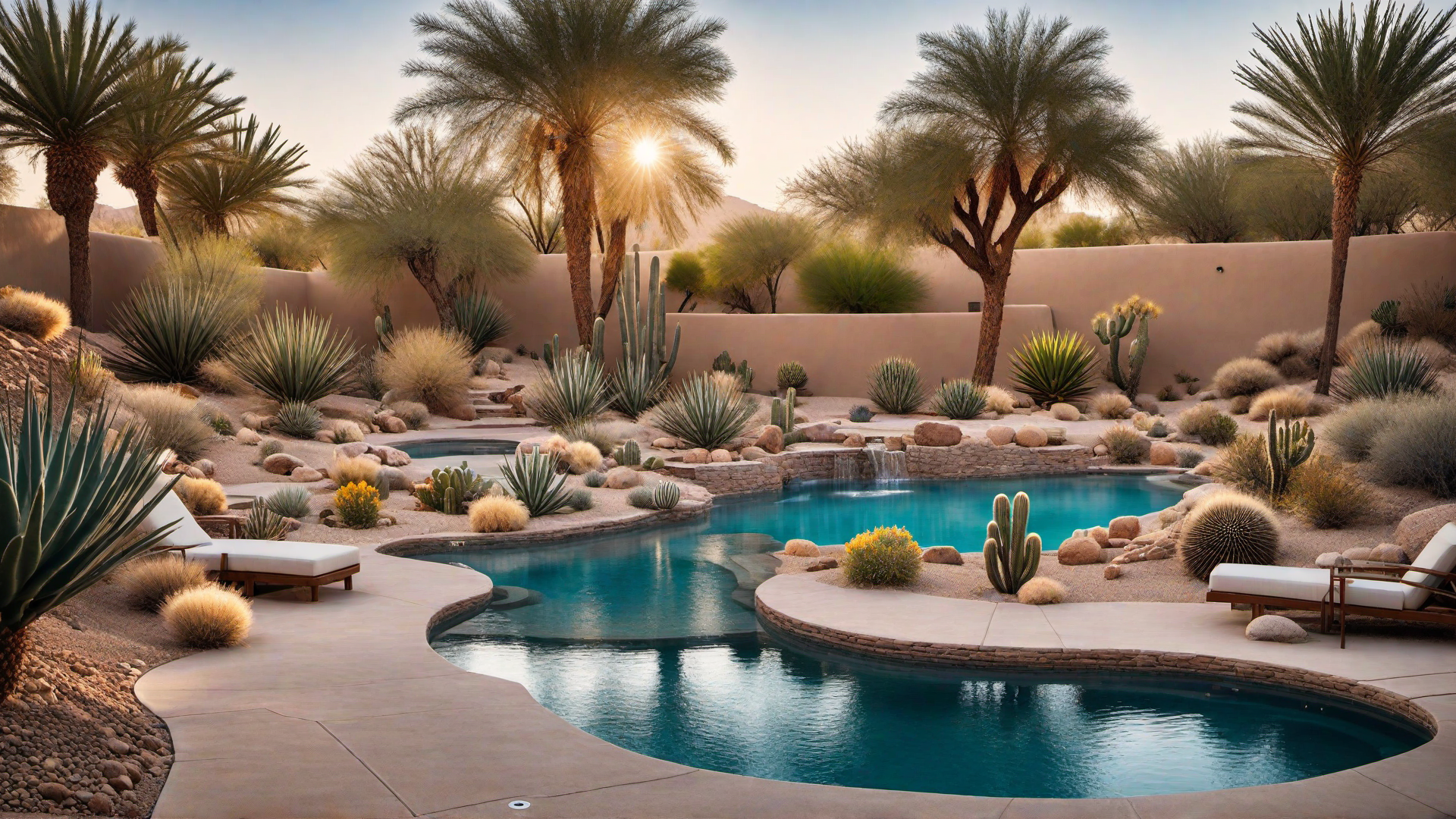 Desert Oasis: Pool with Cacti and Dry Landscaping