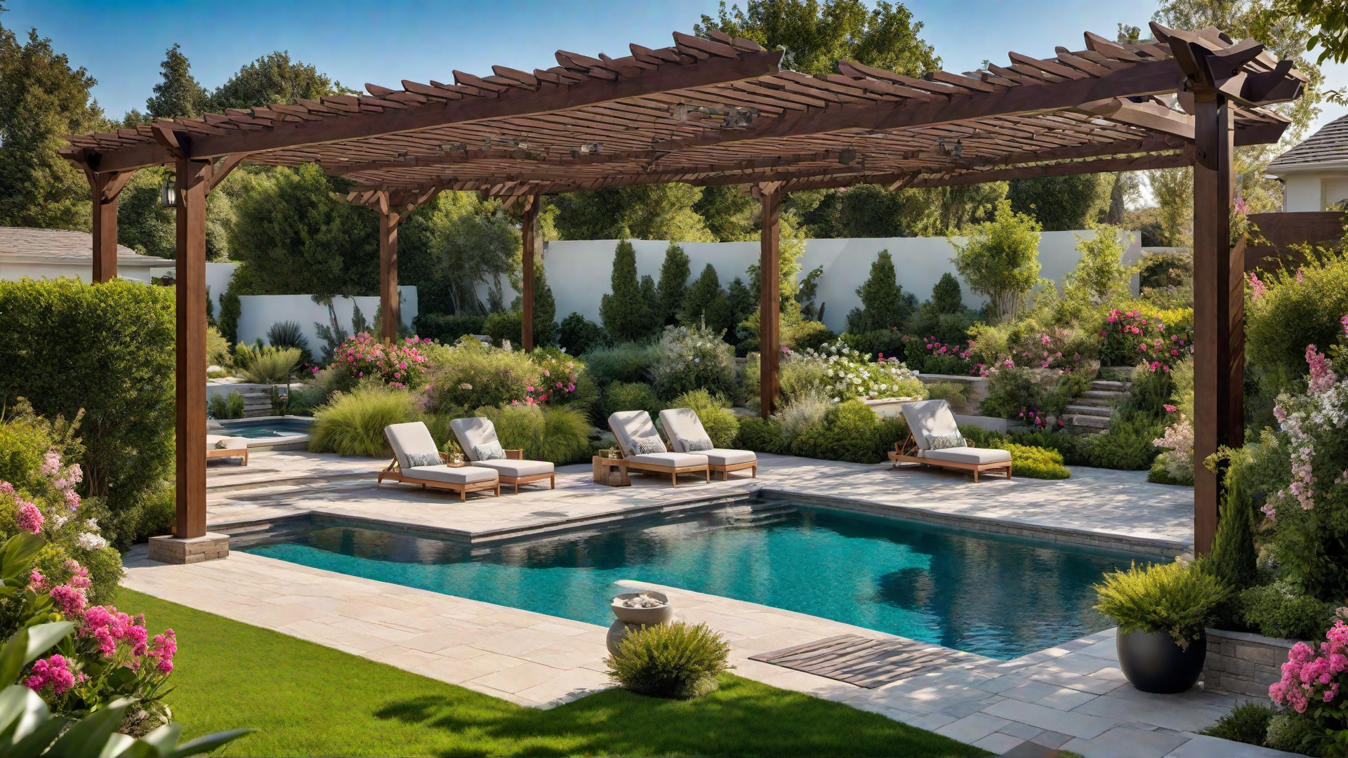 Pool with Surrounding Pergola for Shade