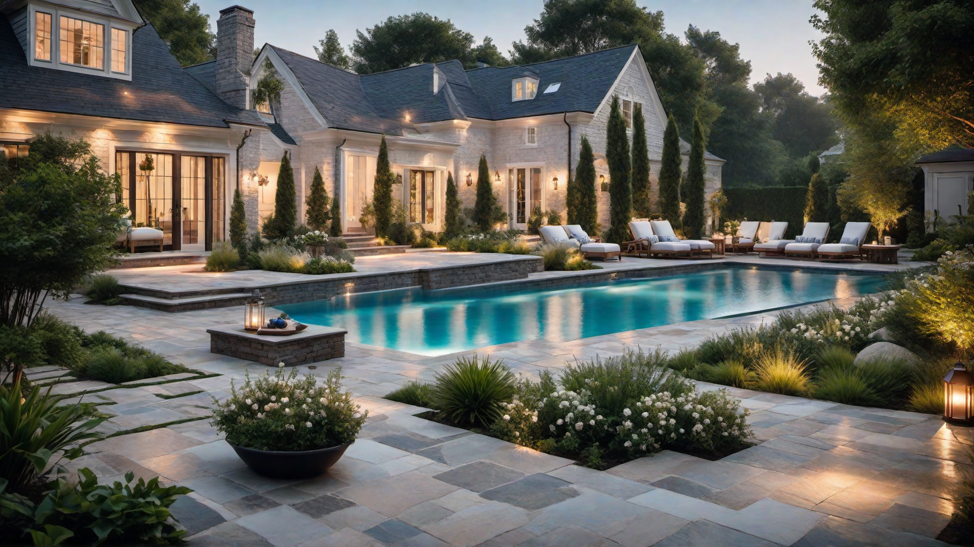 Traditional Pool with Classic Design Elements