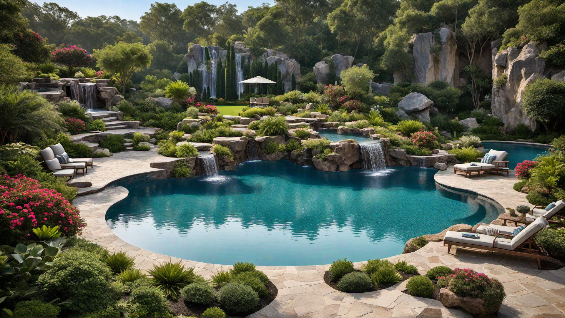 Grotto Style Pool with Hidden Caves and Waterfalls