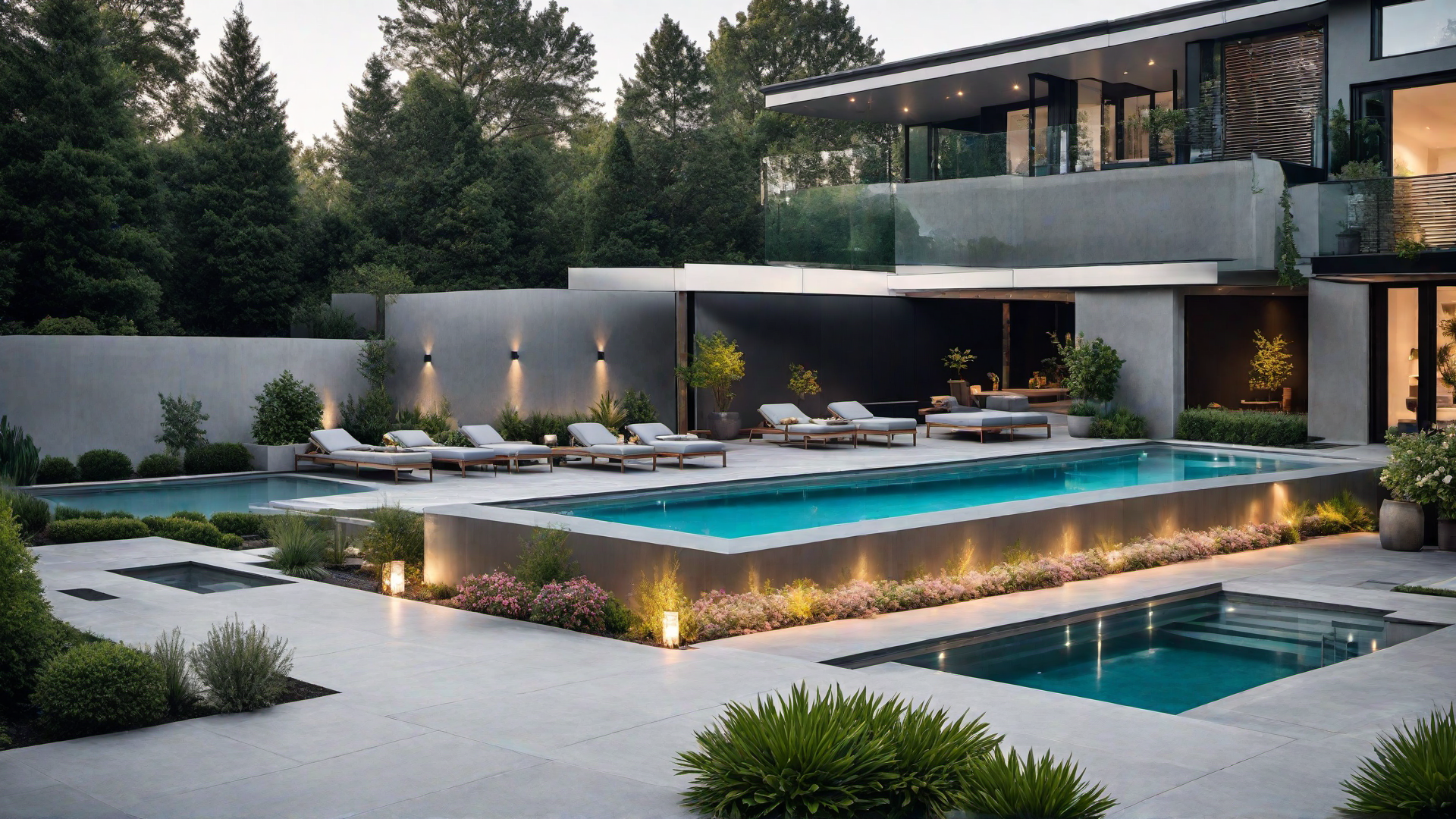 Contemporary Pool Surround with Concrete and Stainless Steel