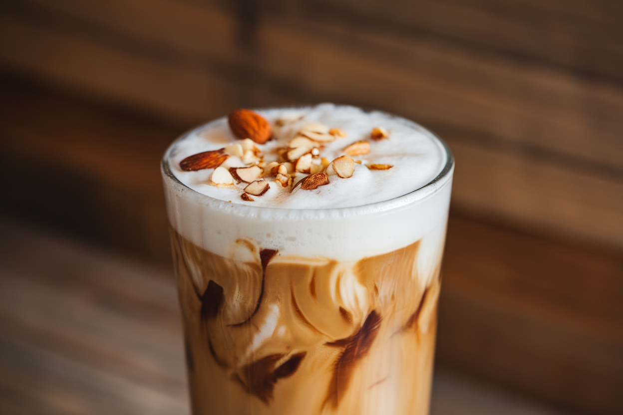 Coconut Cream Iced Coffee with Toasted Almonds