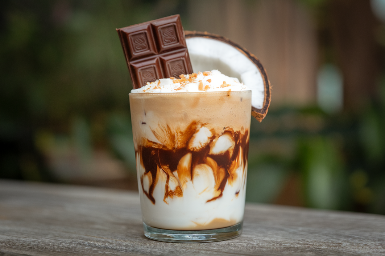 Almond Joy Iced Coffee with Coconut and Chocolate