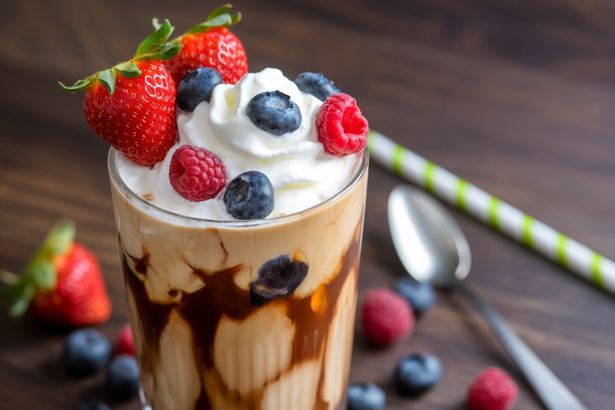 Iced Coffee with Fresh Berries and Vanilla Infusion