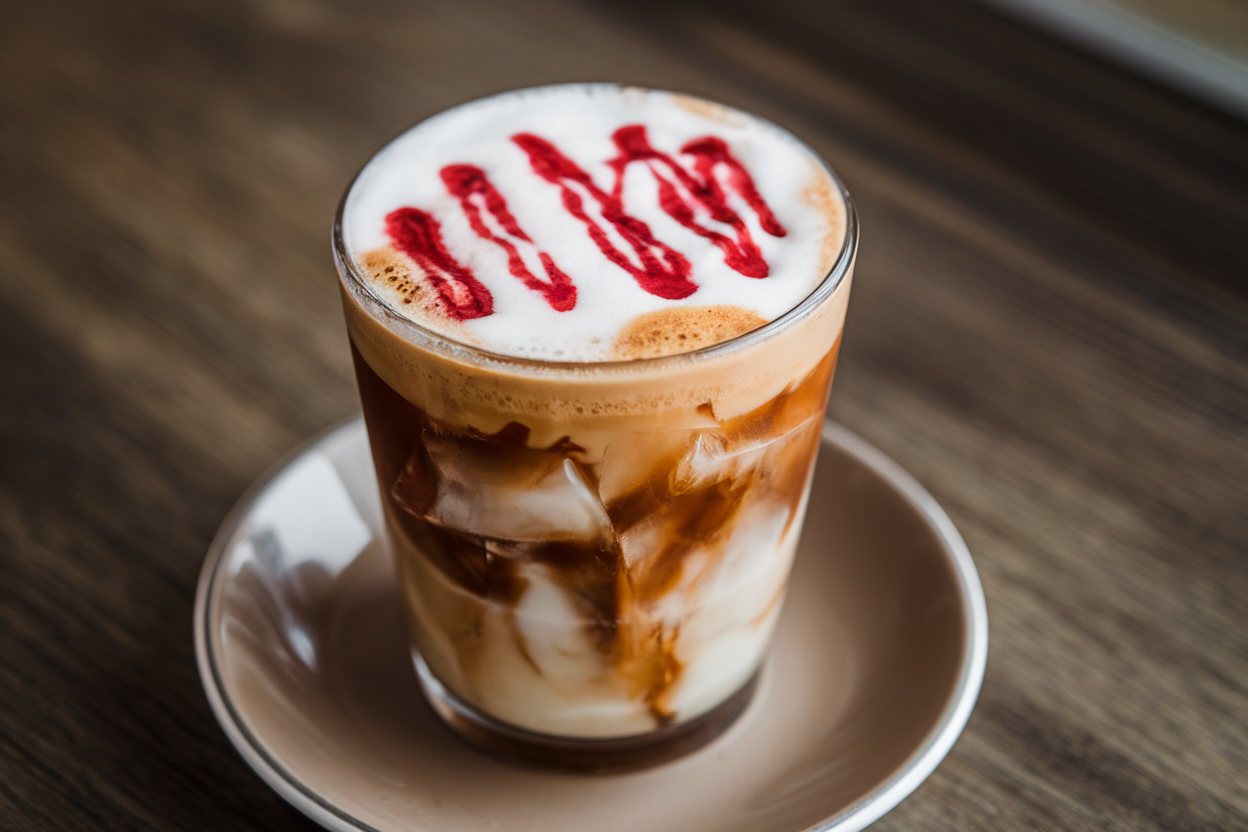 Iced Coffee with Raspberry Puree and Creamy Foam