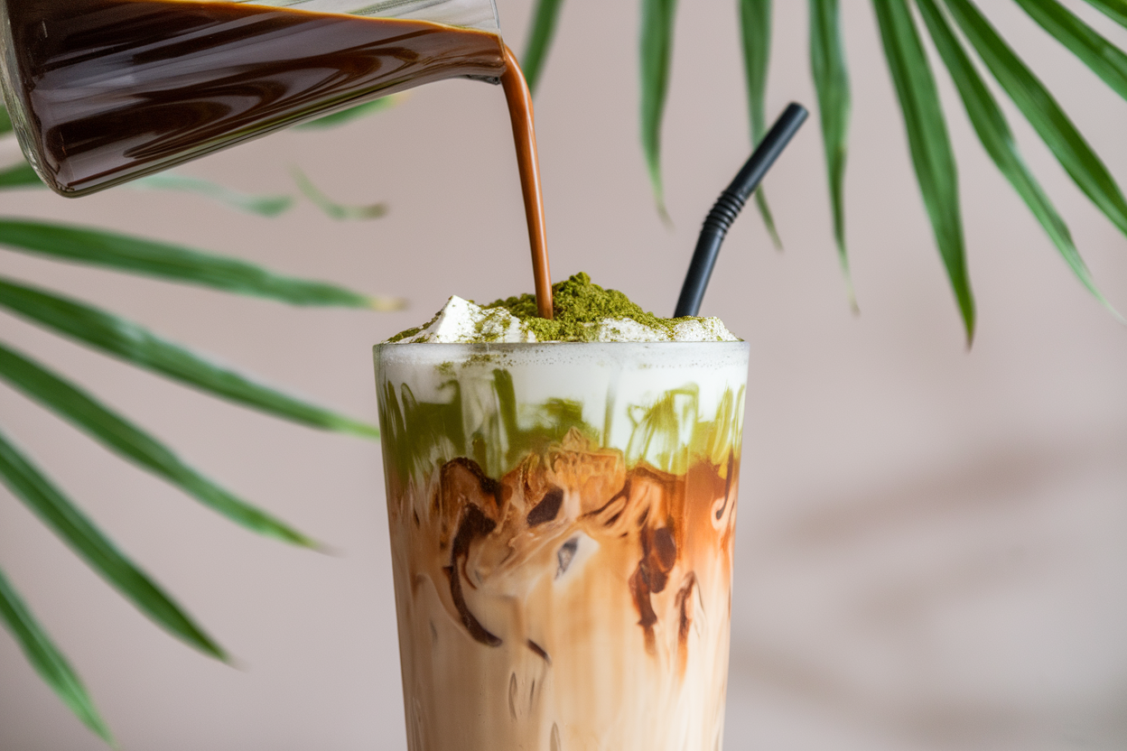 Iced Coffee with Matcha and Almond Milk Fusion