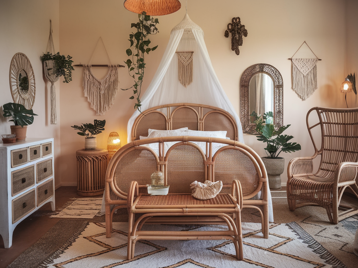 Vintage Rattan Furniture with Bohemian Accents