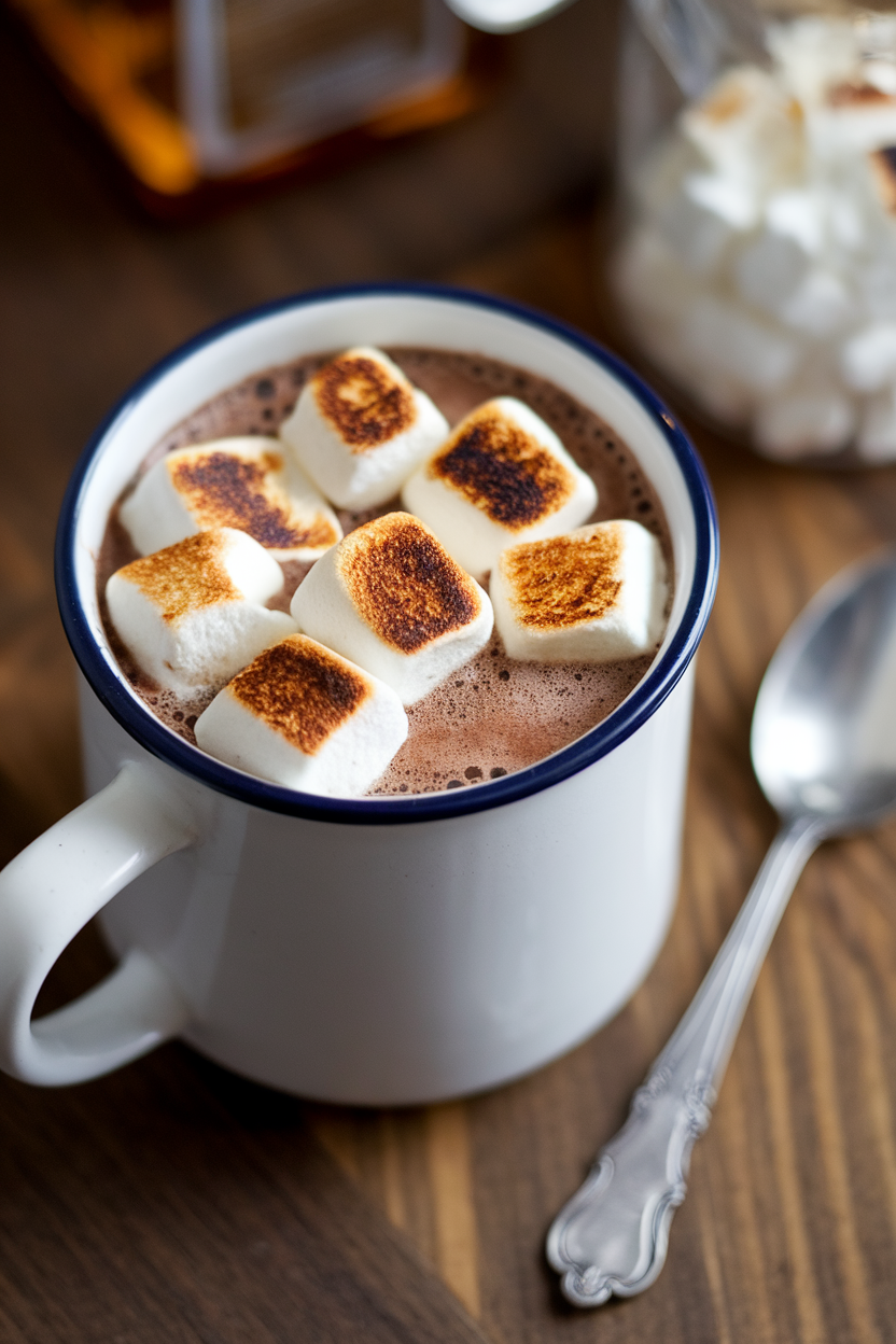 Maple Bourbon Hot Chocolate with Toasted Marshmallows