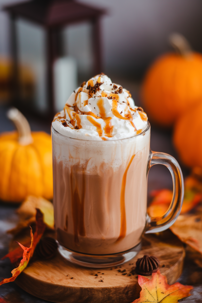 Pumpkin Spice Hot Chocolate with Cream Cheese Whipped Topping