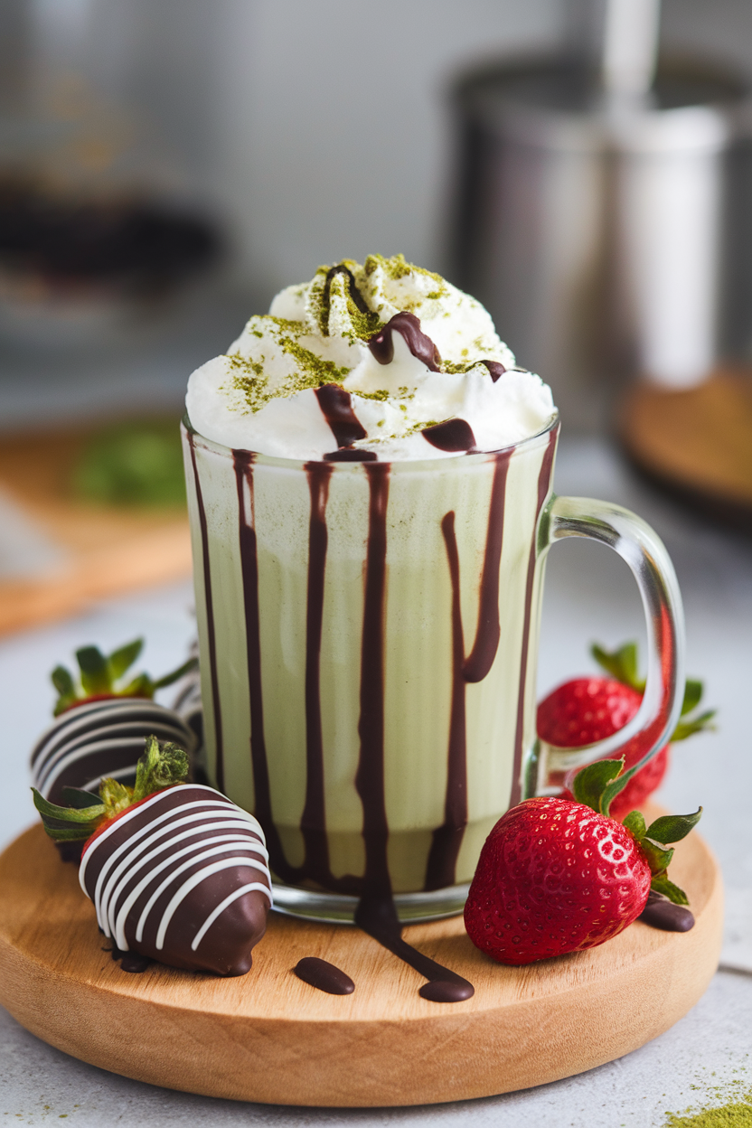 Matcha Mint Hot Chocolate with Dark Chocolate Drizzle