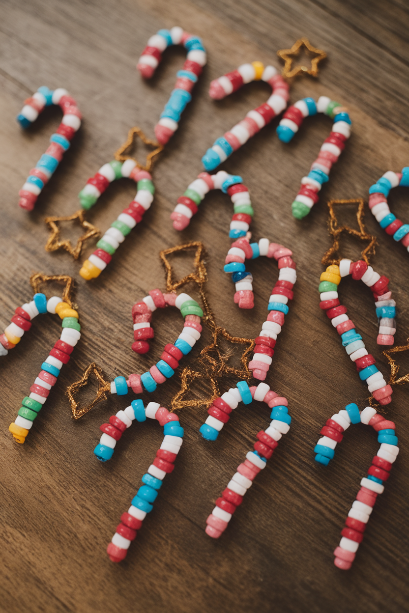 Colorful Beaded Candy Cane Tree Hangings