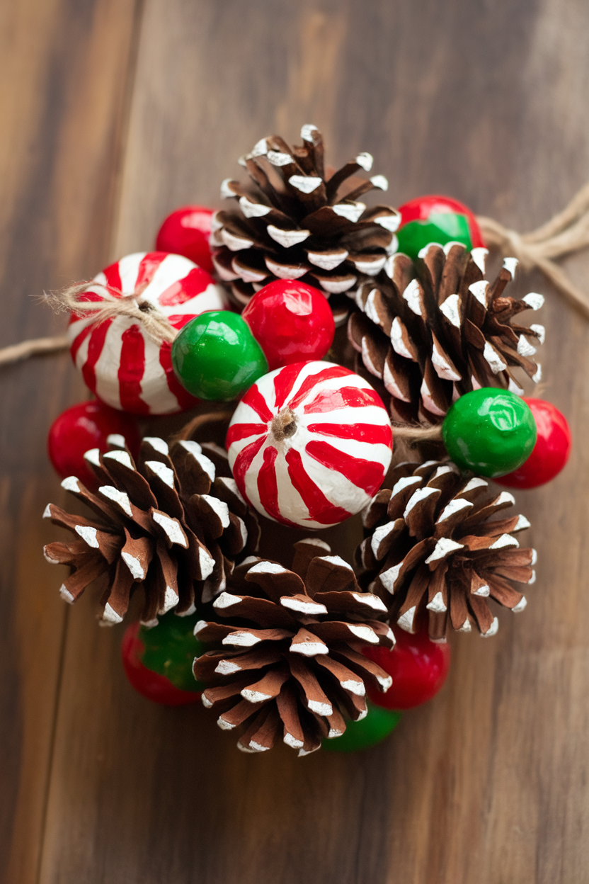 Hand-Painted Pinecone and Berry Christmas Decorations