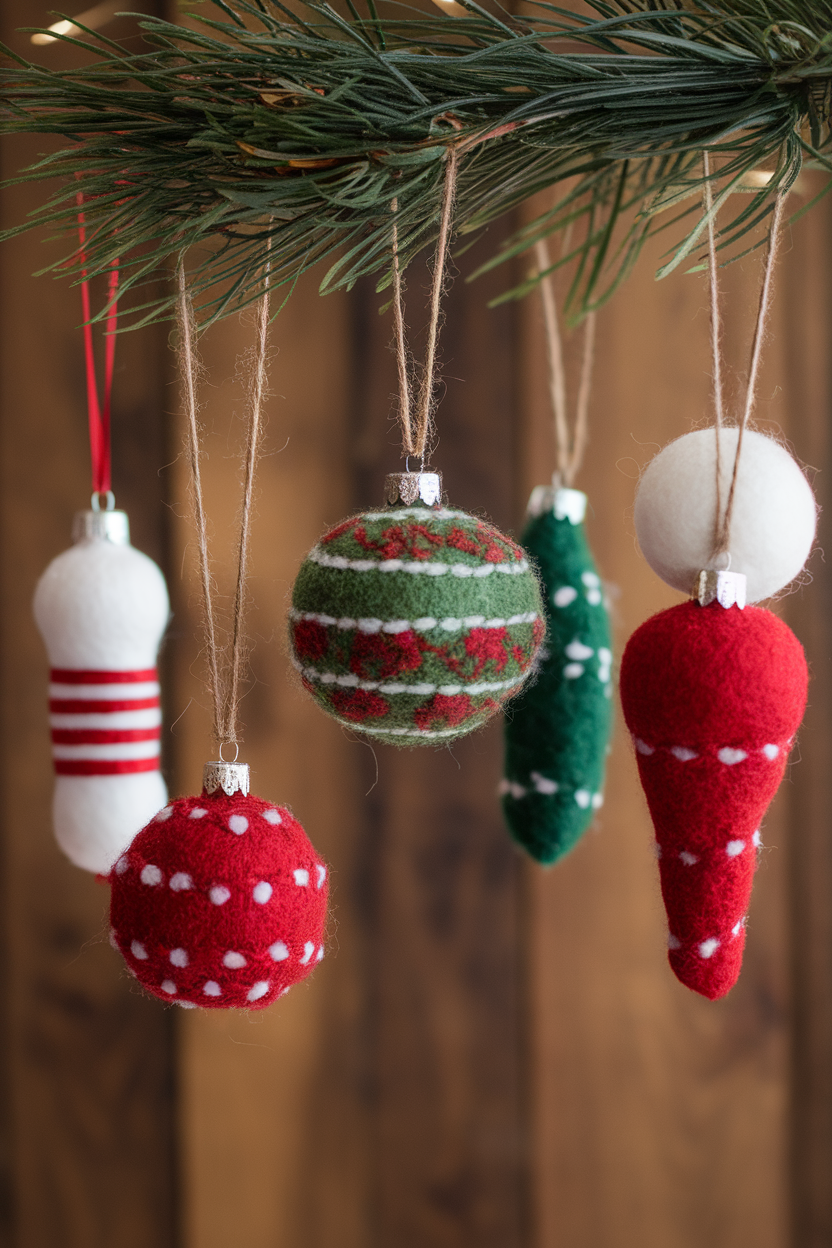 Festive Felted Wool Ball and Twine Ornaments