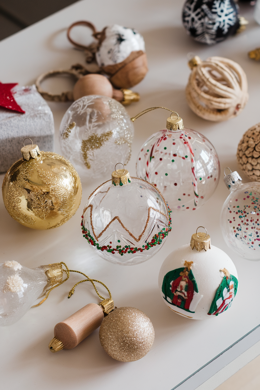 Elegant Gold Leaf and Clear Glass Baubles