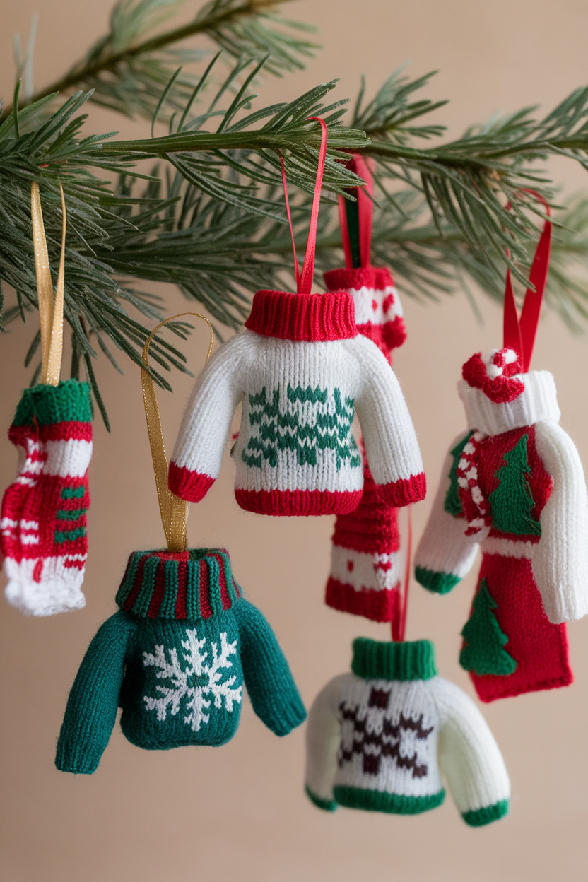 Charming Miniature Sweater and Scarf Ornaments