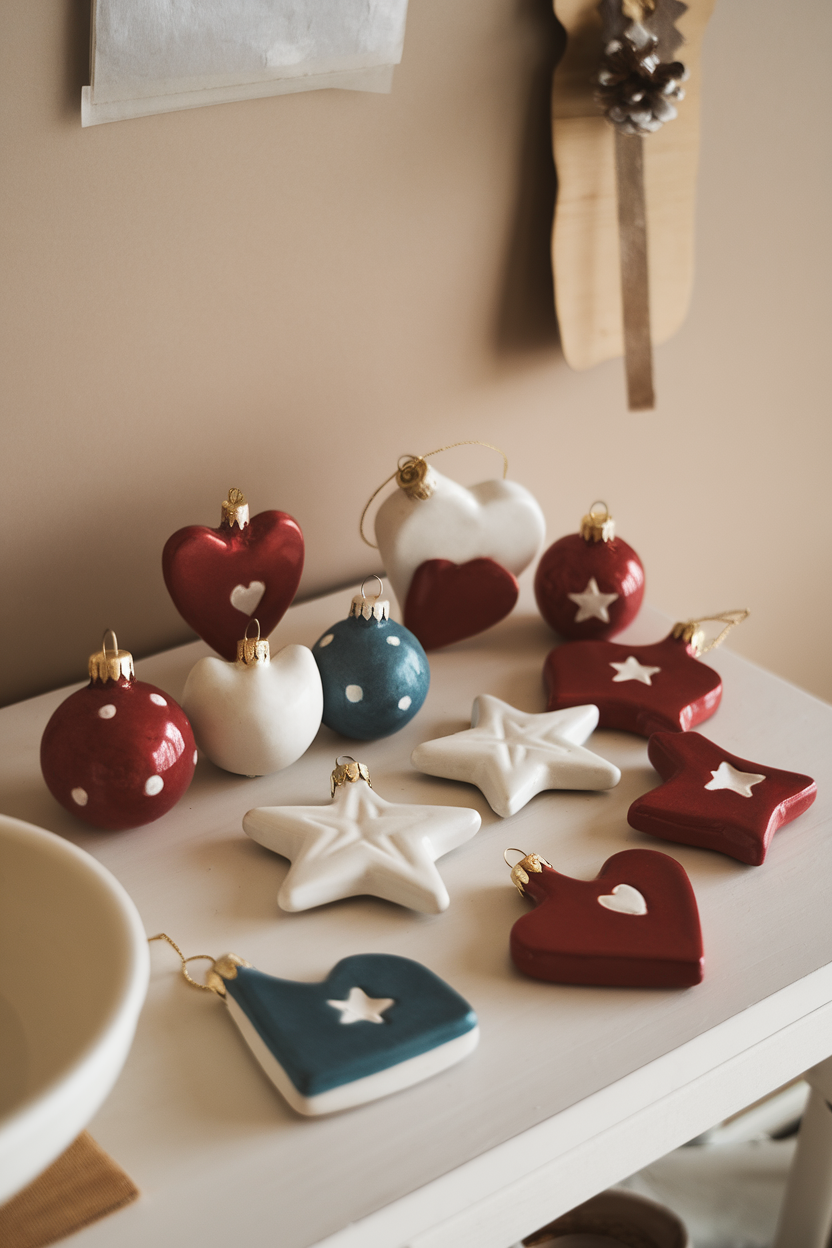 Handcrafted Ceramic Heart and Star Ornaments