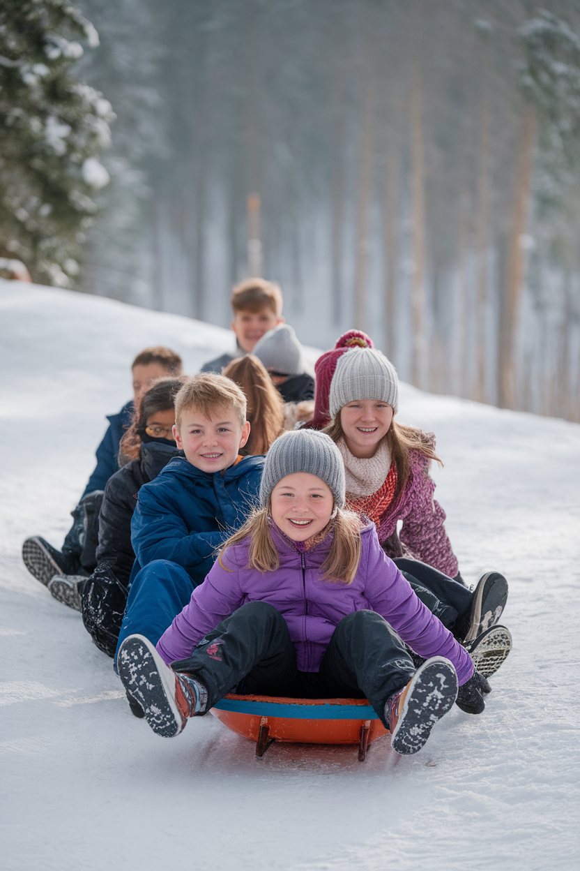 Outdoor Sledding Adventure with Friends