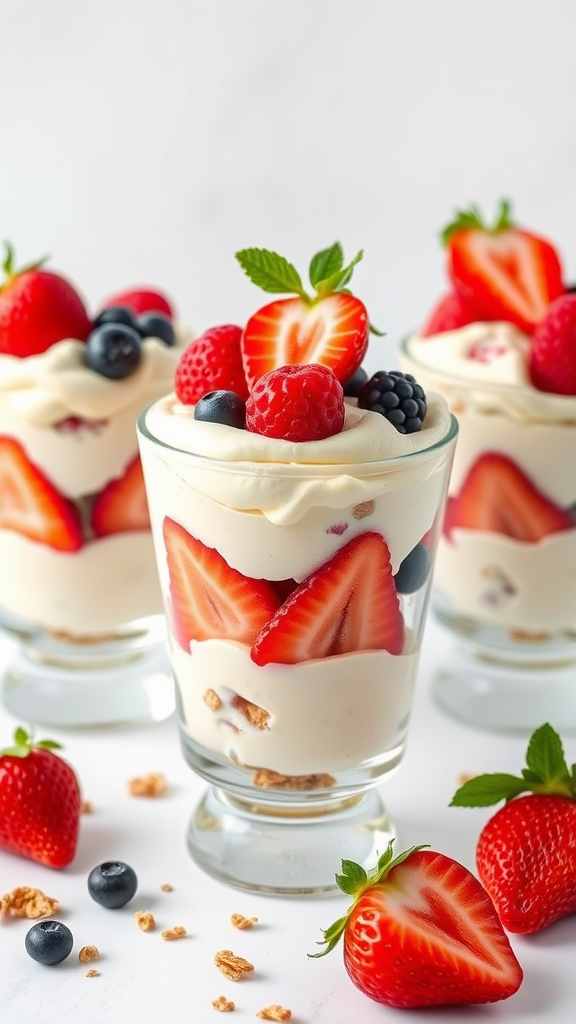 Strawberry Cream Cheese Parfaits in glass cups