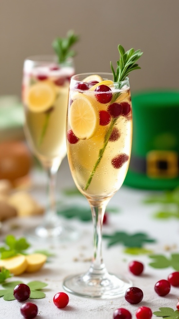 Cranberry Ginger Sparkler cocktail in a glass with cranberries and ginger