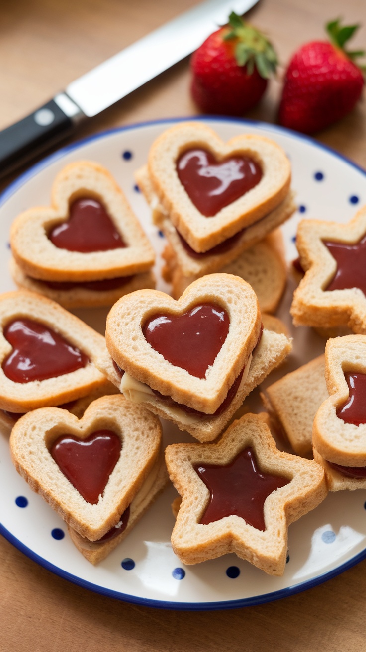 Peanut butter and jelly sandwiches cut into fun shapes