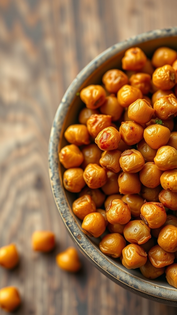 A bowl full of roasted chickpeas seasoned with spices.