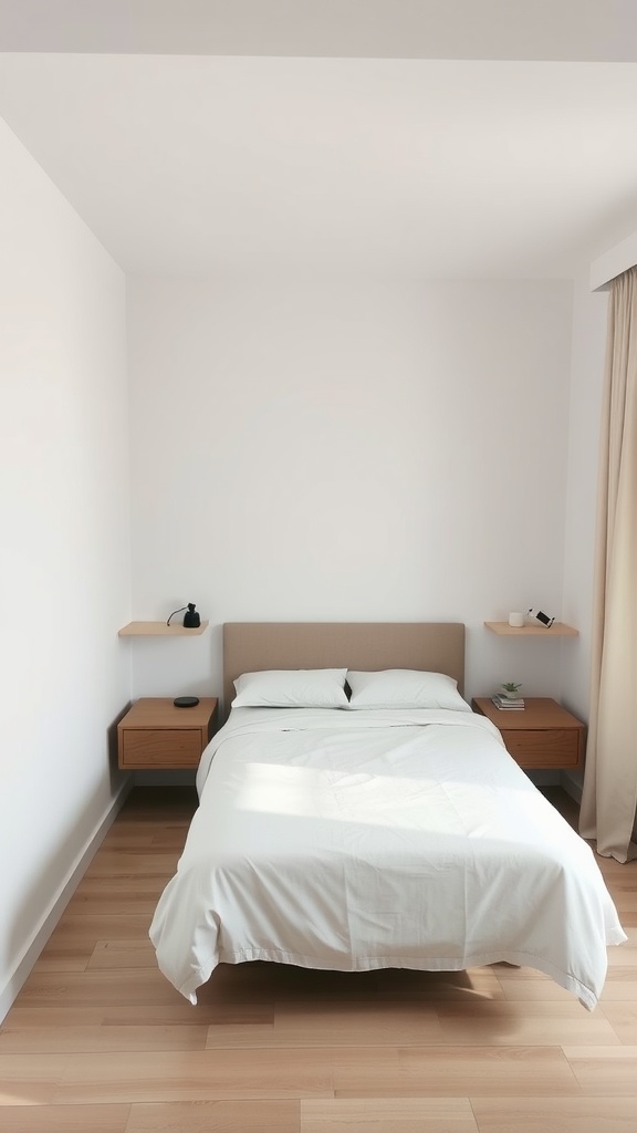 Cozy bedroom with floating nightstands beside the bed